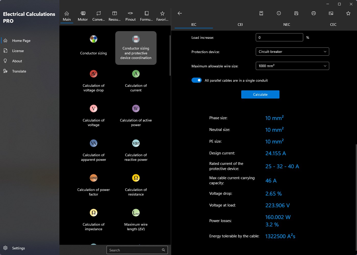 Egal Electrical Calculations screenshot