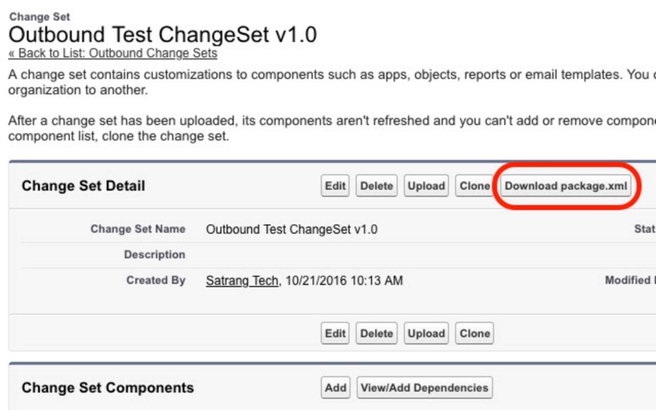 Download Salesforce Change Set package.xml