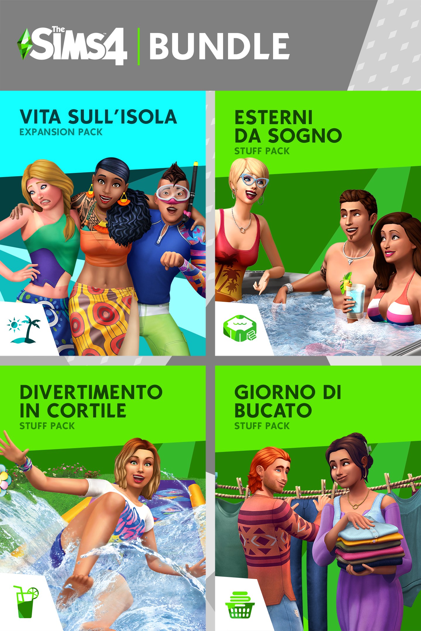 The Sims™ 4 Fun Outside Bundle – Island Living, Perfect Patio Stuff, Backyard Stuff, Laundry Day Stuff | Xbox | Chiave | Privato
