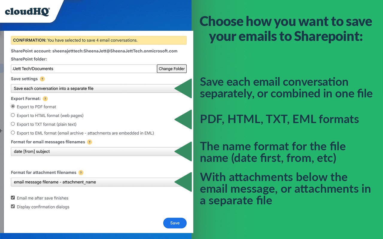 Save or Back up Gmail Messages to SharePoint