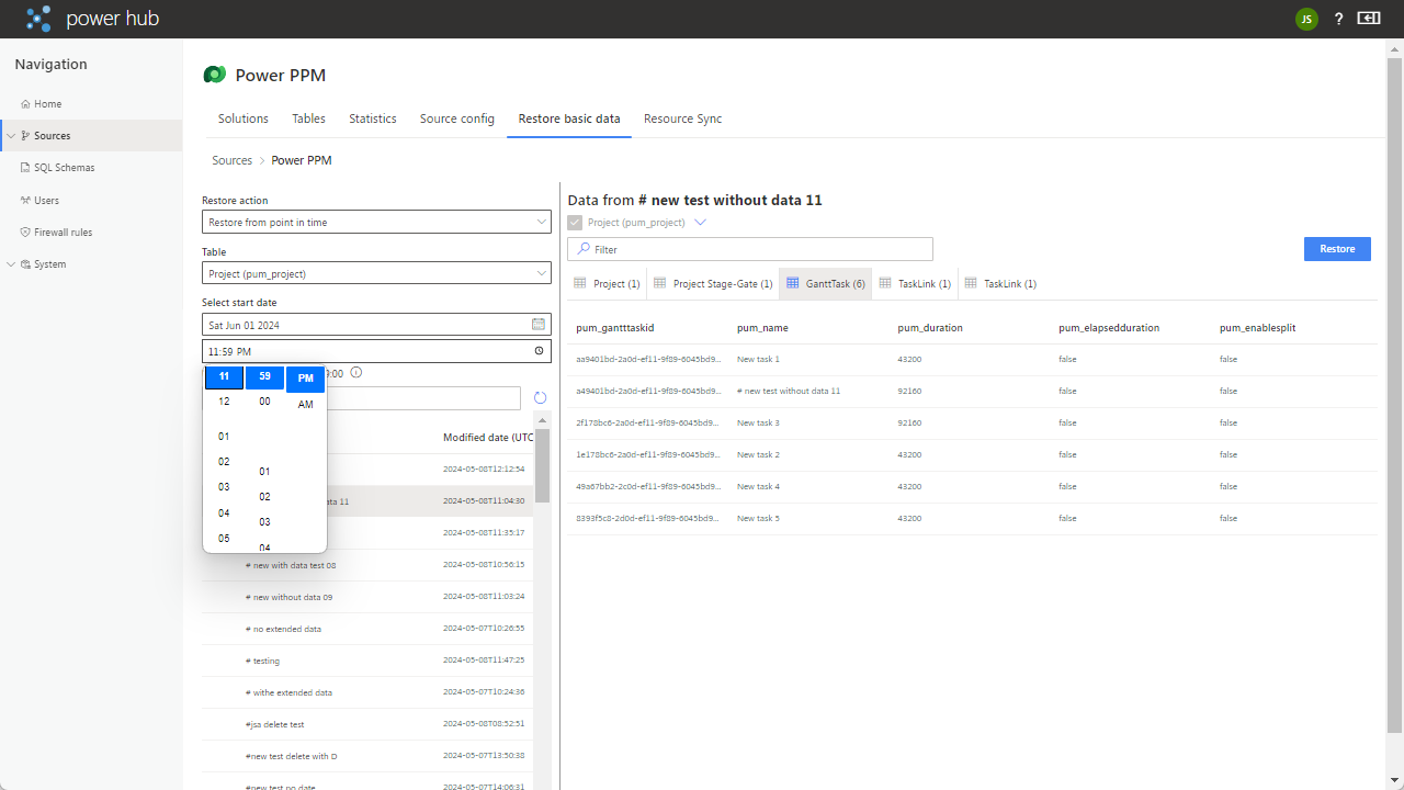 Snapshot 1 of Power Hub Backup and Restore