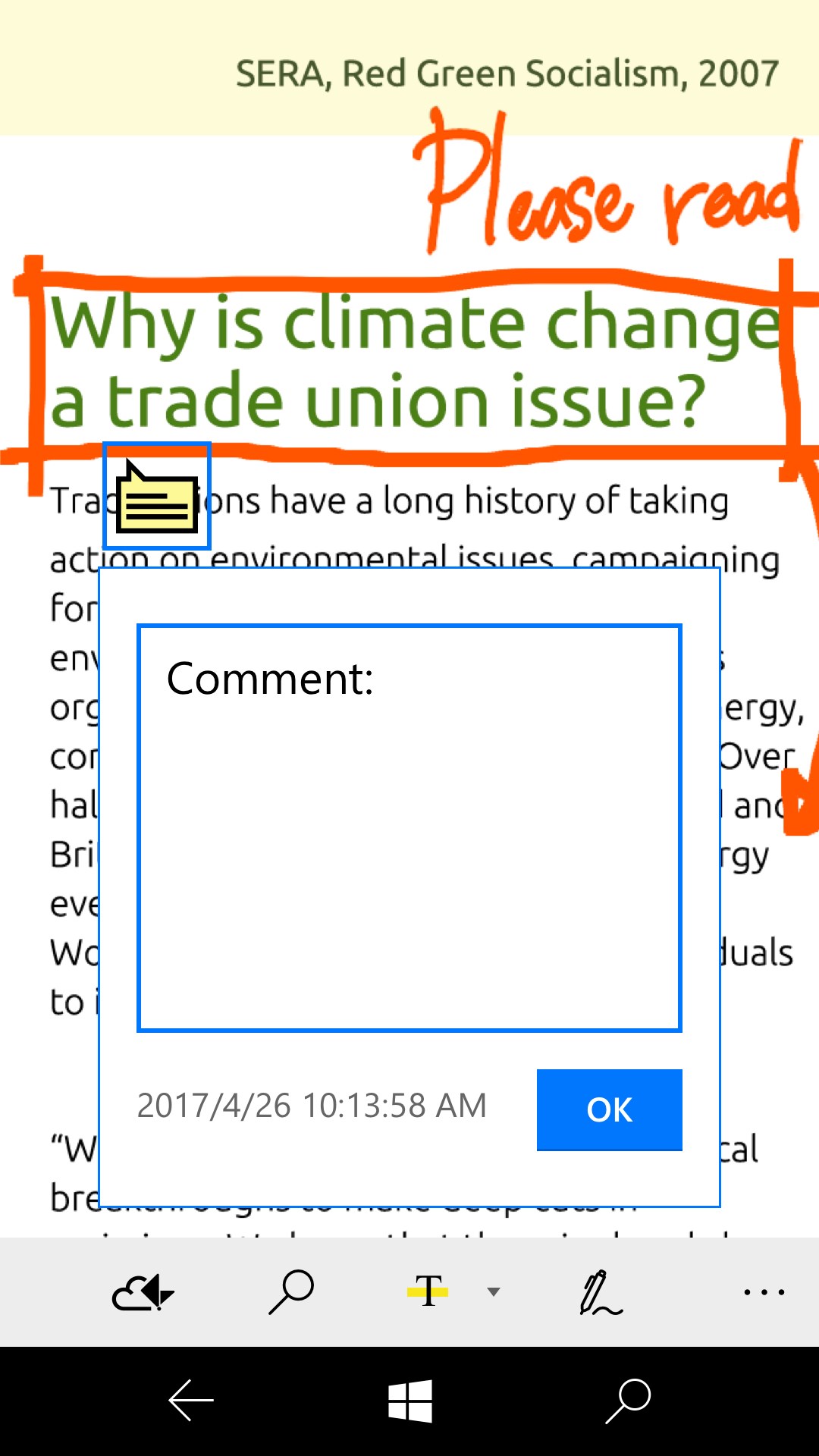 Screenshot: Add comment to the texts where you wish