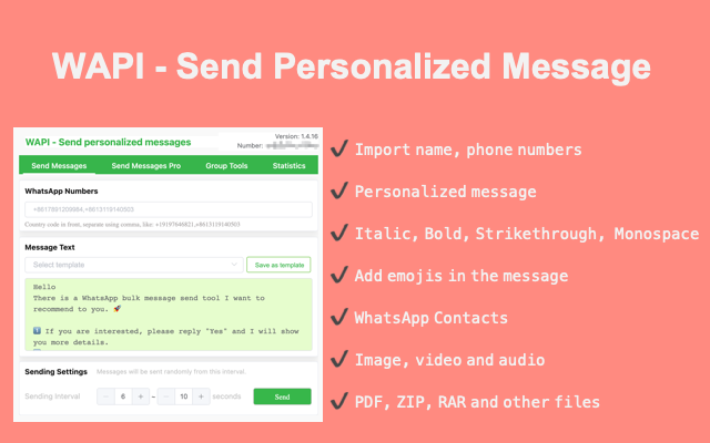 WAPI - Send Free Personalized Messages