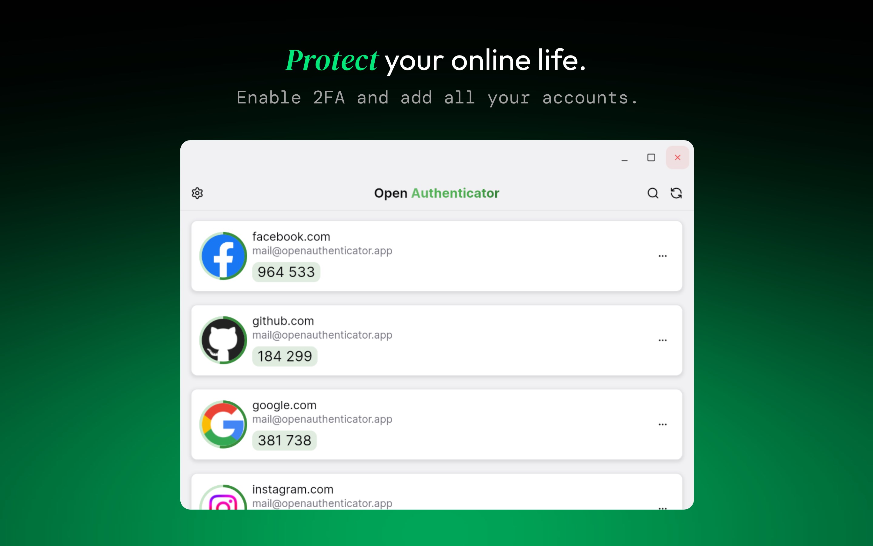 Open Authenticator screenshot