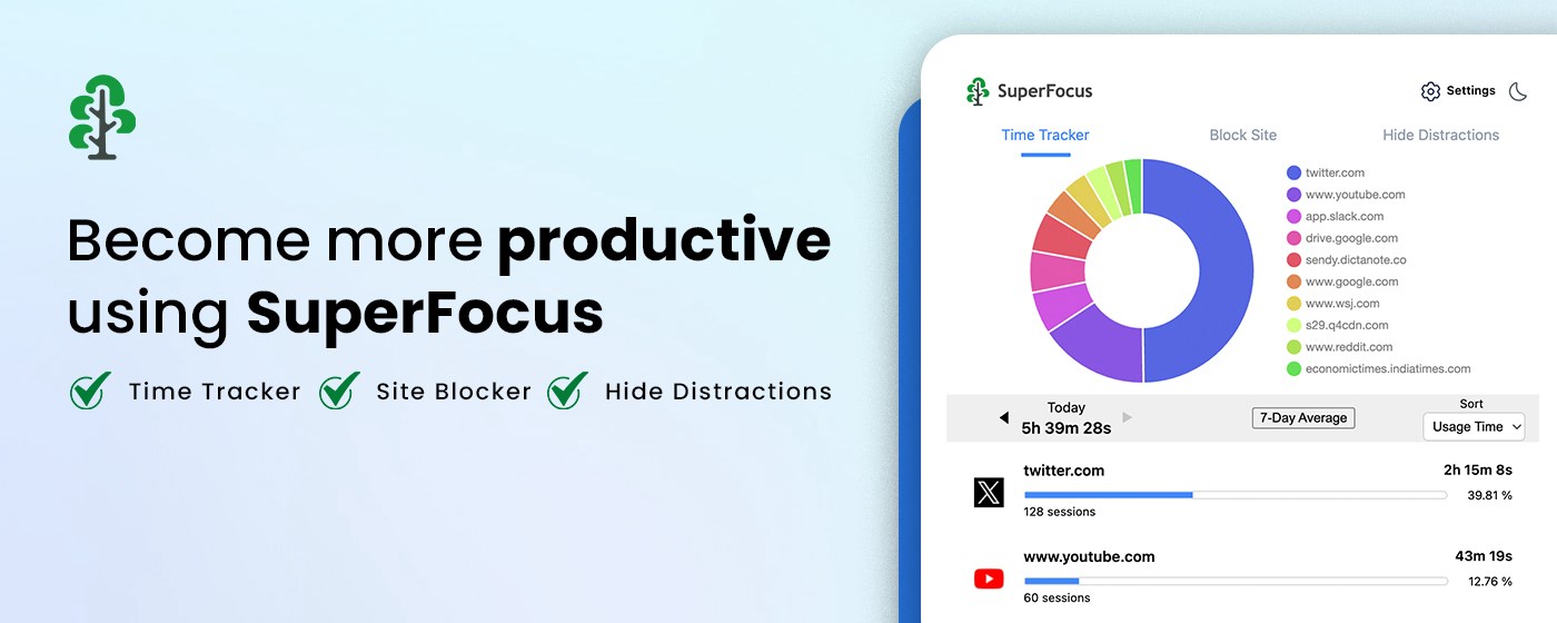 SuperFocus - Time Tracker, Block Sites, Hide Distractions marquee promo image
