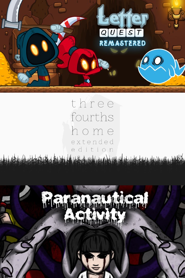 Letter Quest: Grimm's Journey/ Three Fourths Home: Extended Edition/ Paranautical Activity Bundle image