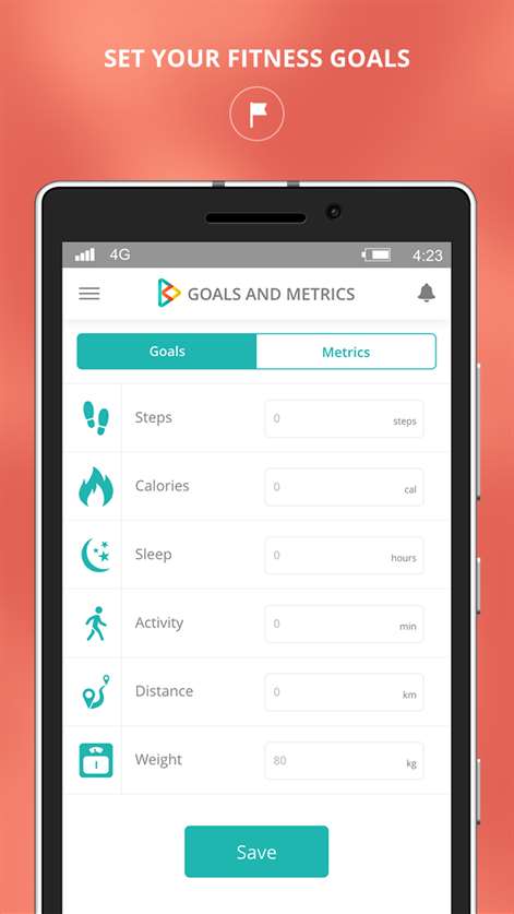 Screenshot: Set your fitness goals