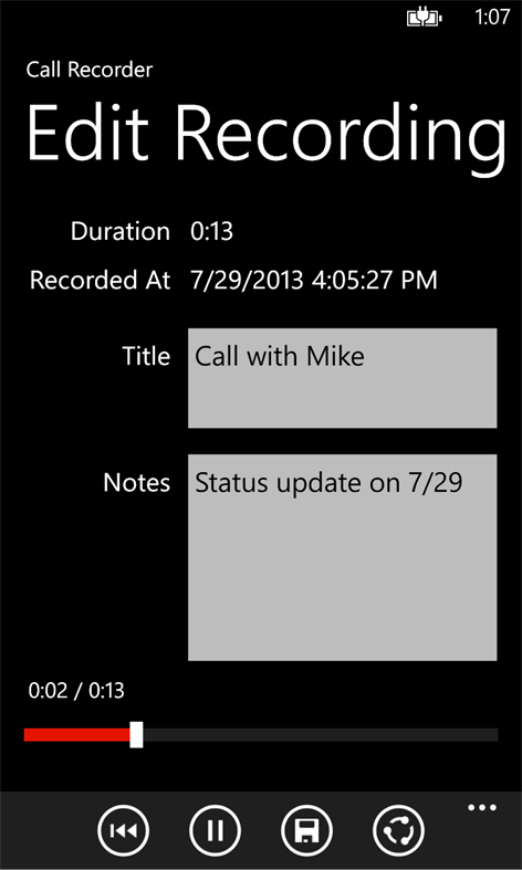 Call Recorder for WP8 Screenshots 2