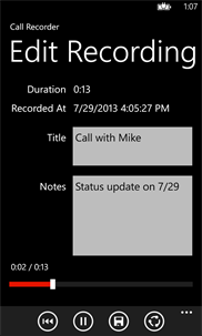 Call Recorder for WP8 screenshot 2