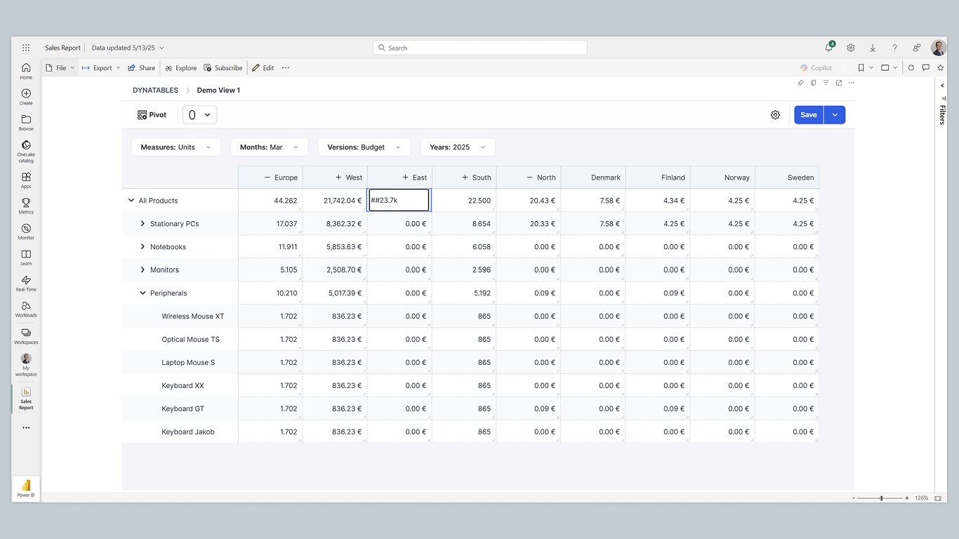 Snapshot 2 of Jedox Planning Visual for Power BI