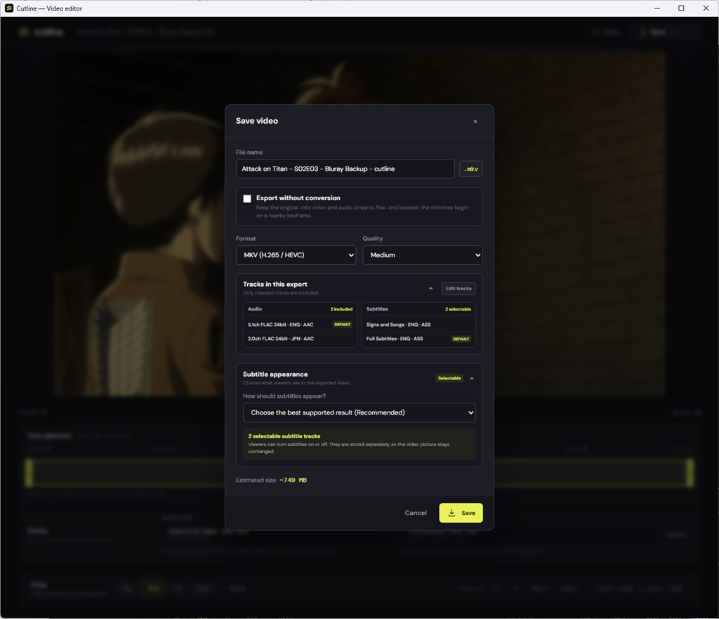 Cutline Save Video
