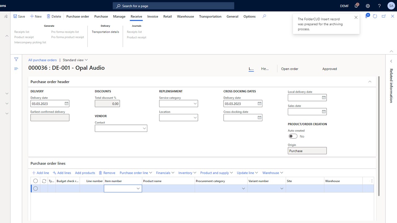 Snapshot 1 of edoc archivelink for Dynamics 365 FO