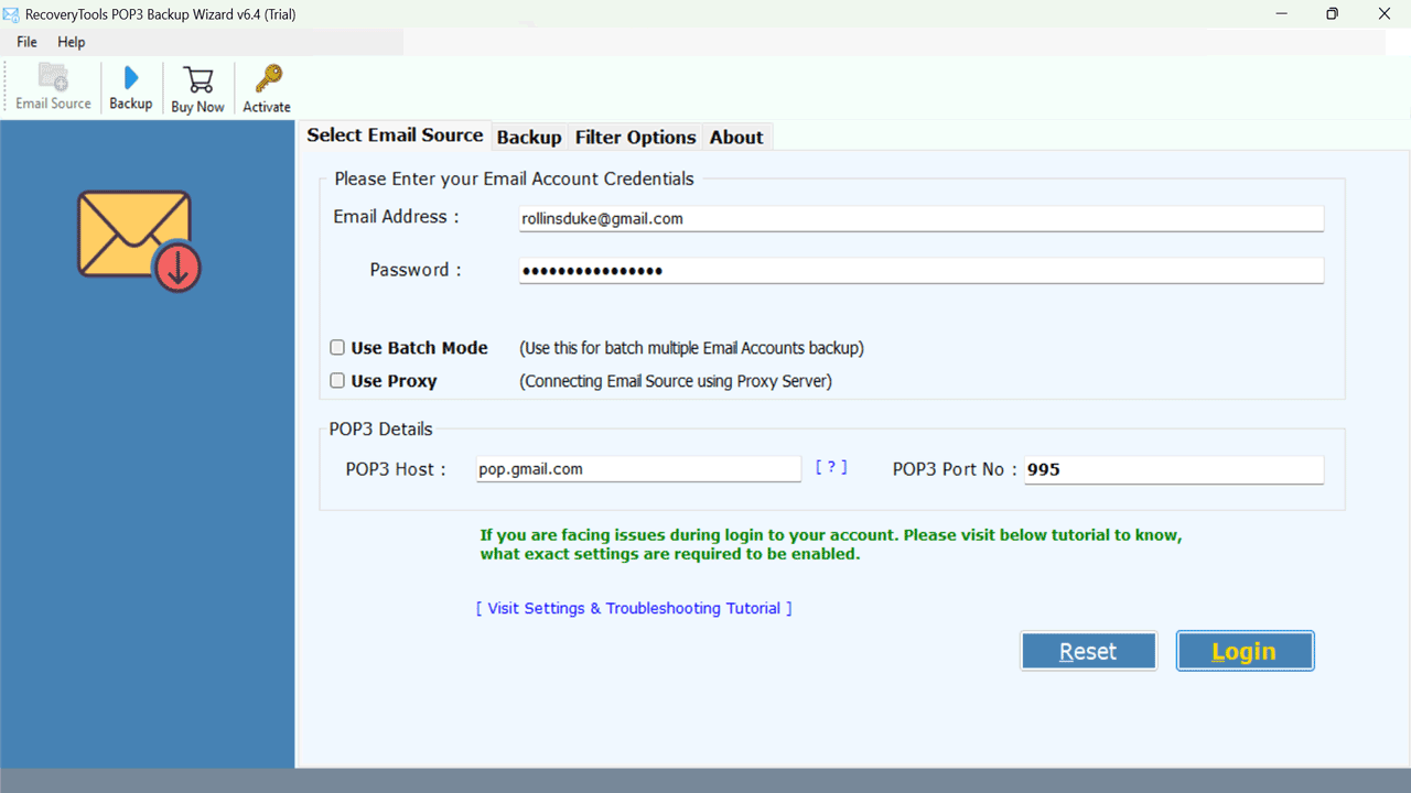 Snapshot 2 of RecoveryTools POP3 Backup Wizard