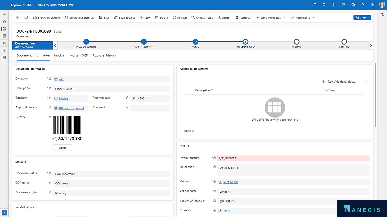 Snapshot 1 of Anegis Document Flow (ADF)
