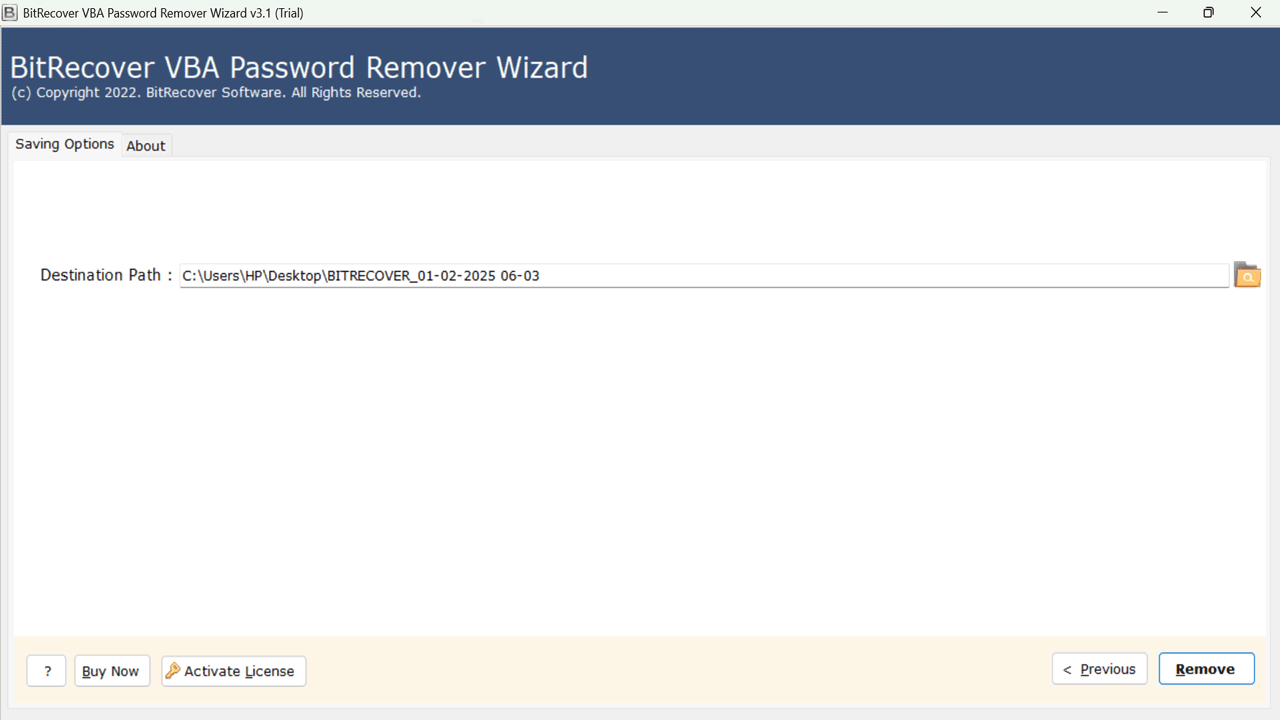 Snapshot 5 of BitRecover VBA Password Remover