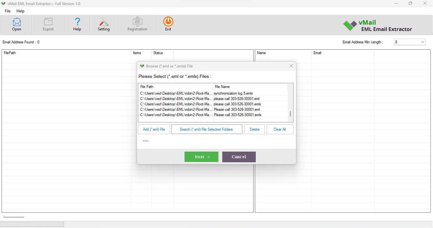 #2. EML Email Extractor (Windows) De: VSOFTWARE