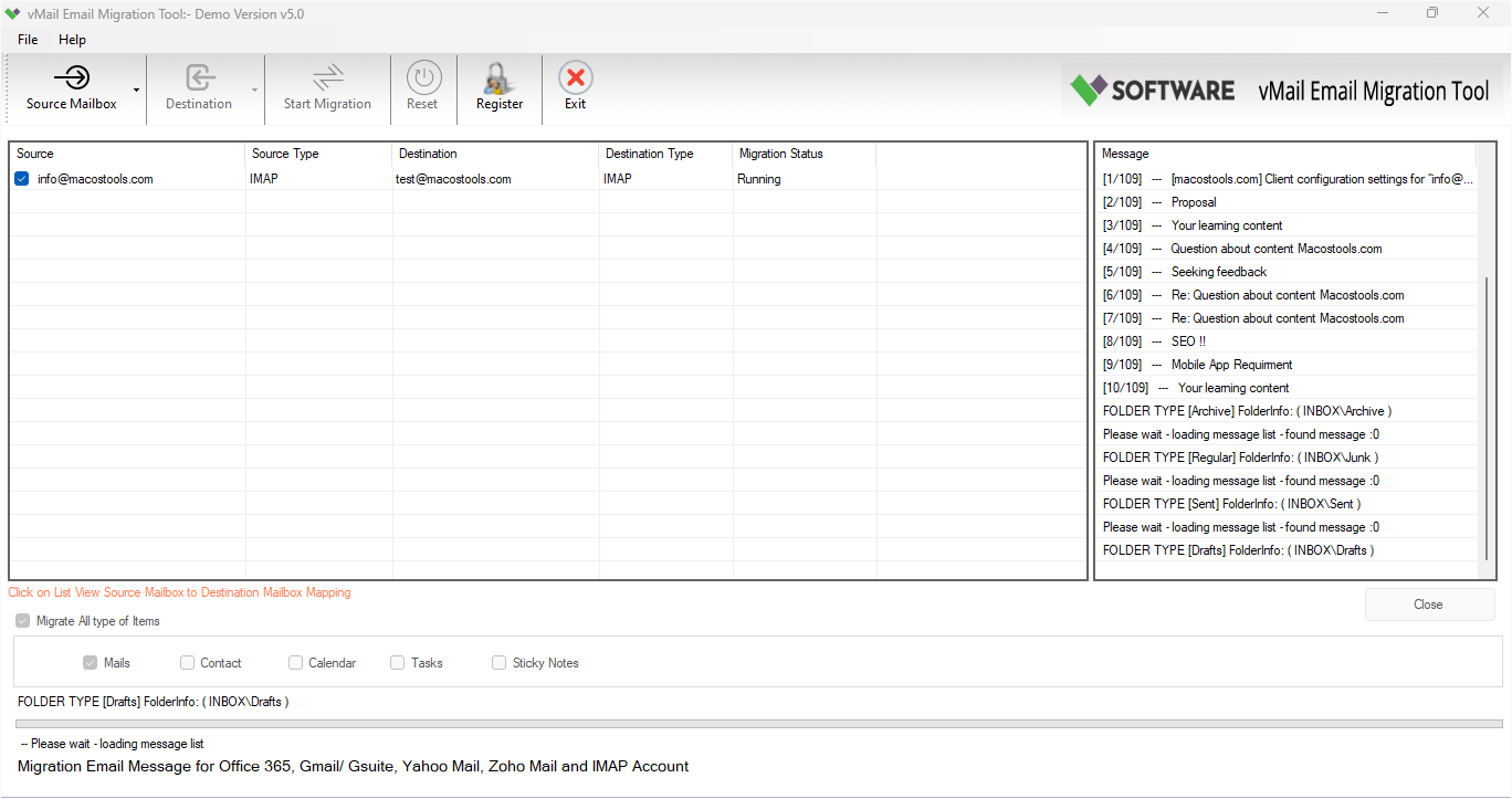 Email Migration Tool For (IMAP, Office365) to (Office 365, IMAP) Email Account Screenshot