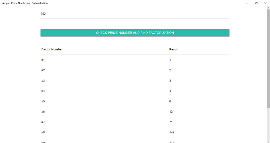 Ampare Prime Number and Factorialization (Windows) 由: Juthawong Naisanguansee