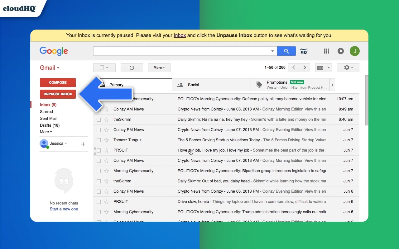 Pause Gmail by cloudHQ