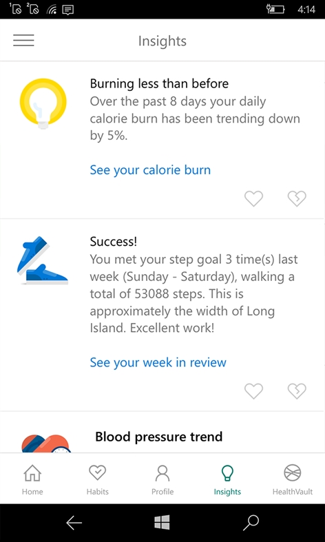 HealthVault Insights Screenshot