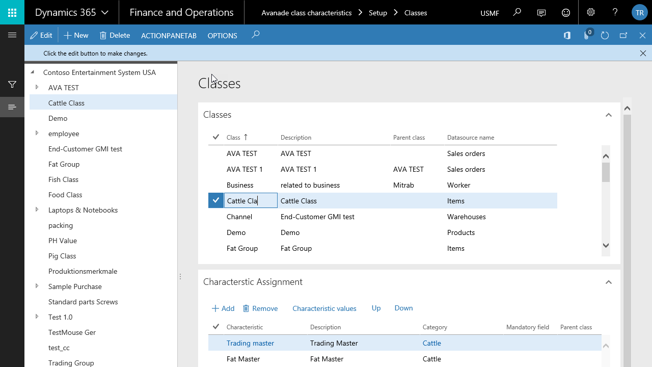 Snapshot 3 of Avanade Universal Class Characteristics List