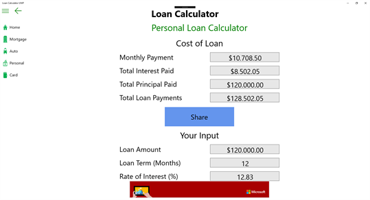 Loan Calculator UWP screenshot 2