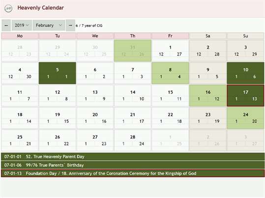 Heavenly Calendar screenshot 1