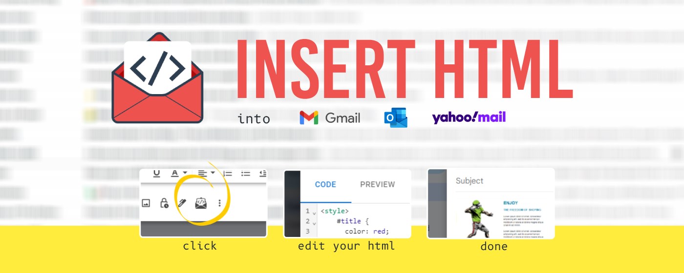 HTML Inserter for Gmail, Outlook, Yahoo Mail marquee promo image