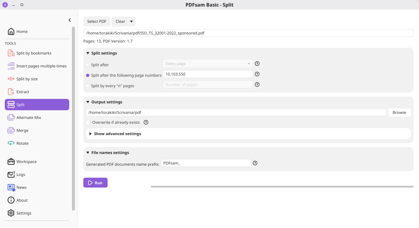 PDFsam Basic screenshot