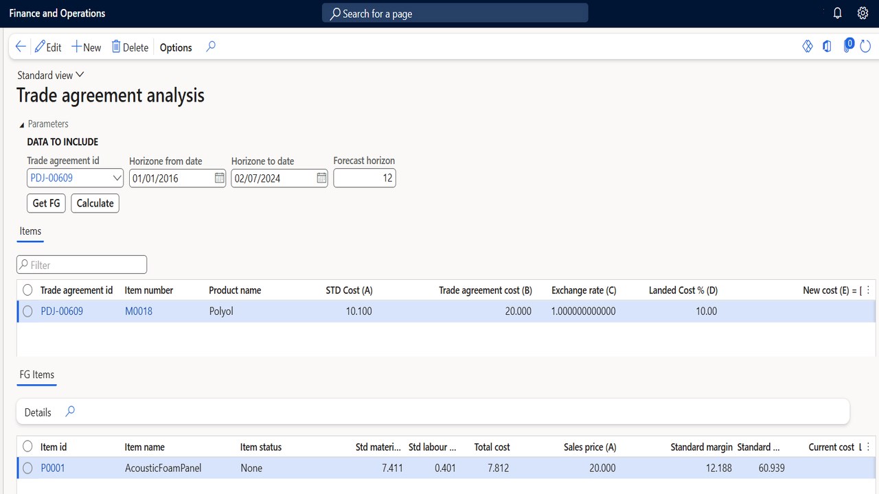Snapshot 3 of Production Cost Simulator for D365 Finance & Supply Chain