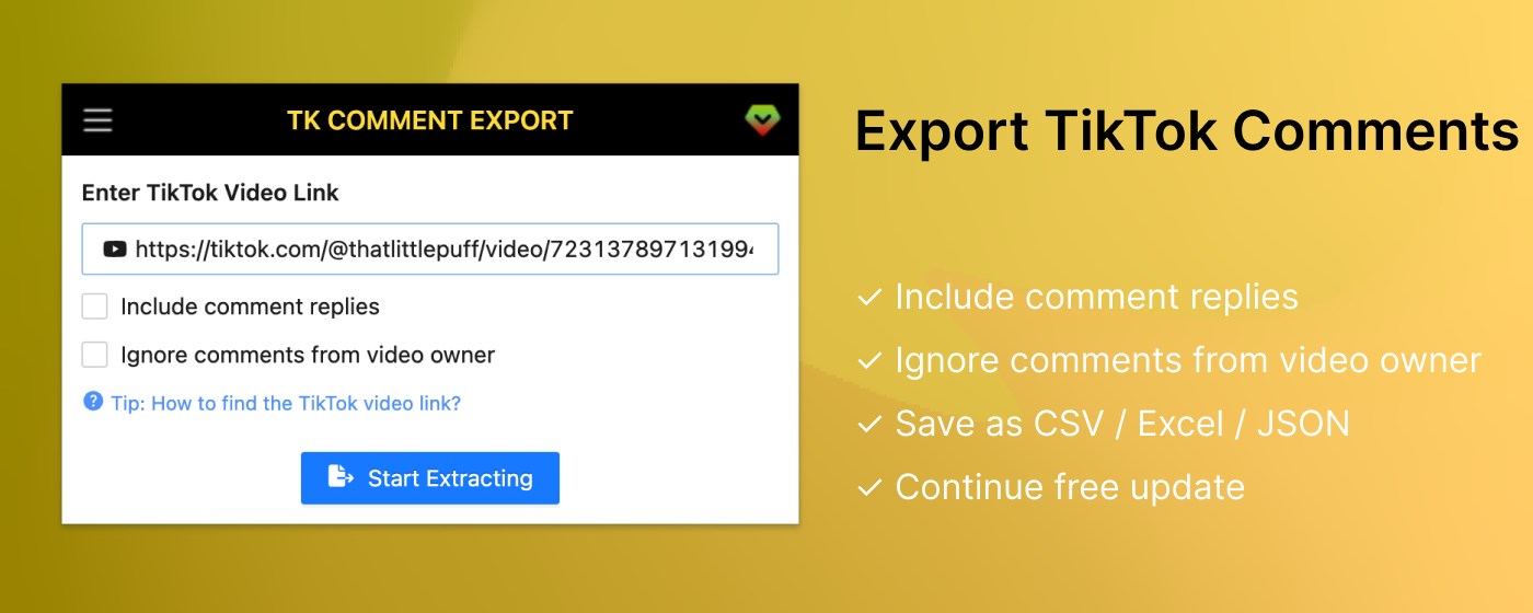 TKCommentExportor - Export TikTok Comments marquee promo image