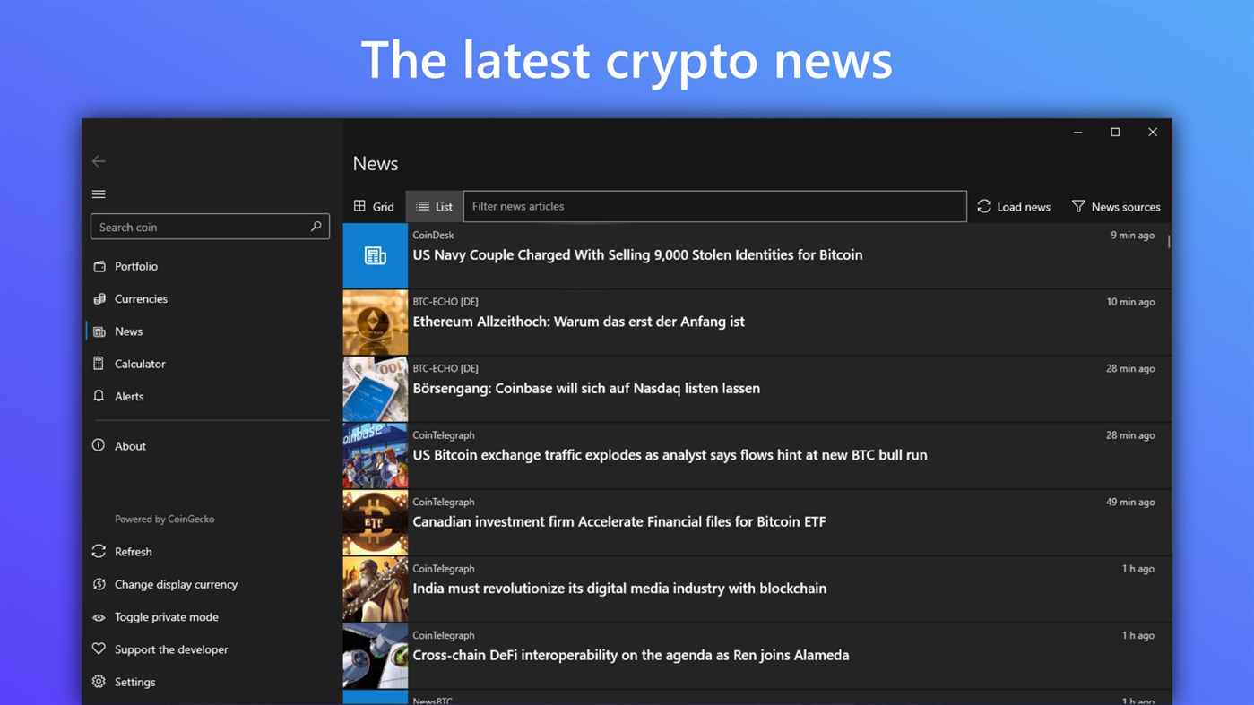 #4. Coini ― Bitcoin / Cryptocurrencies (Windows) 由: Timo Partl