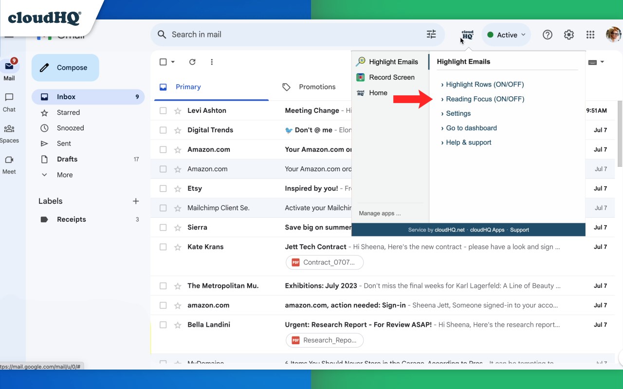 Highlight Emails in Gmail by cloudHQ