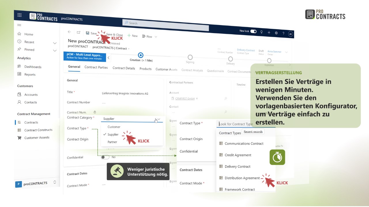 Snapshot 1 of proCONTRACTS Vertragsmanagement für Dynamics 365