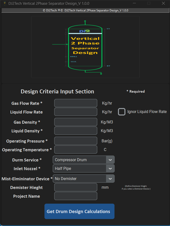 #2. DJ2 Vertical 2Phase Separator Sizing (Windows) 由: DJ2Tech