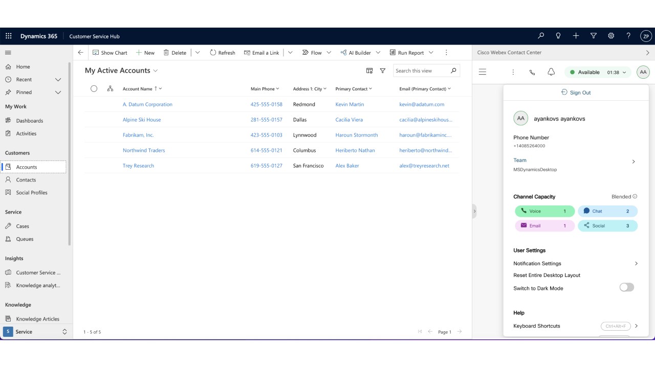 Snapshot 4 of Webex Contact Center for Microsoft Dynamics