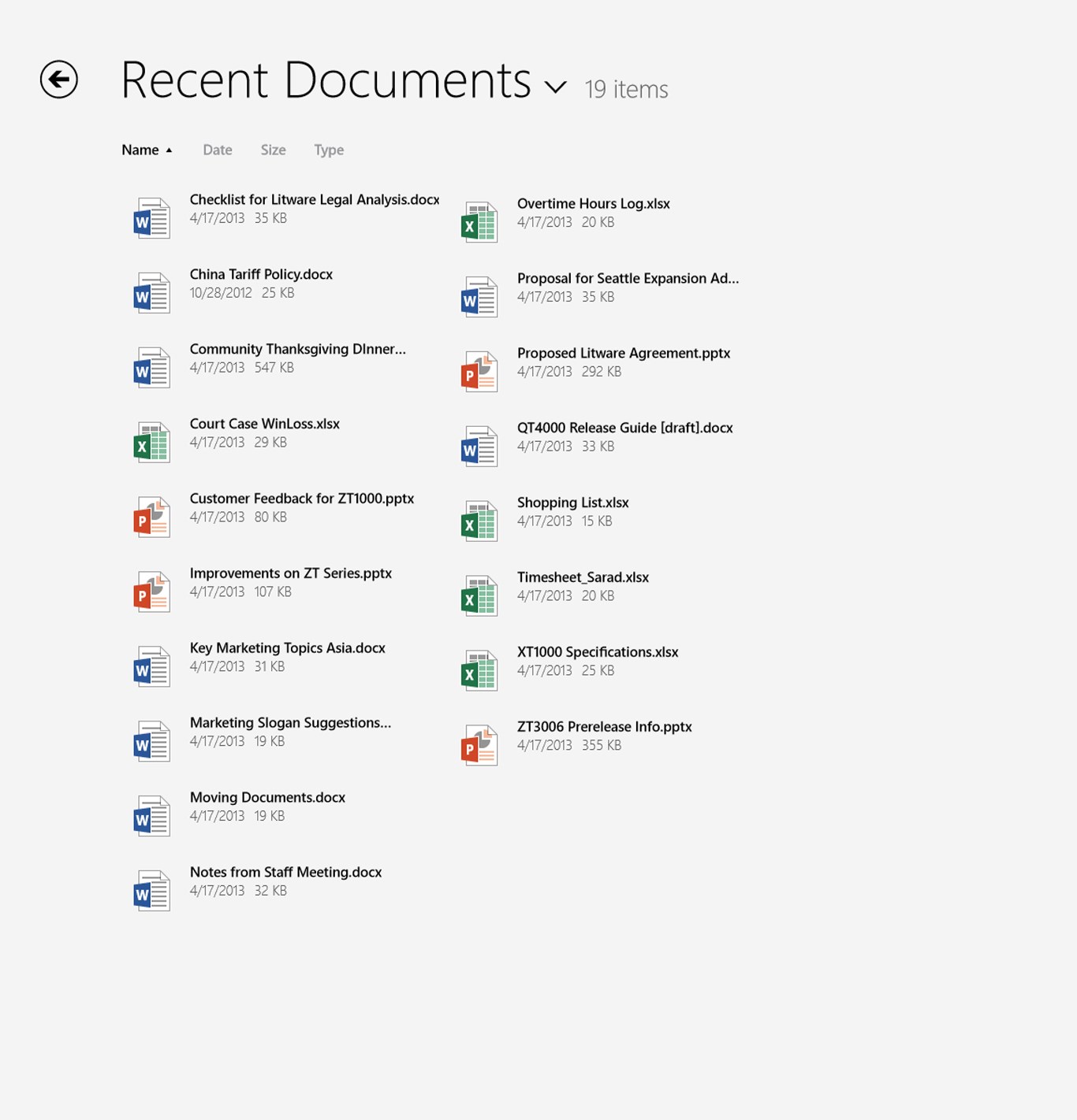 Quick access to your recent documents