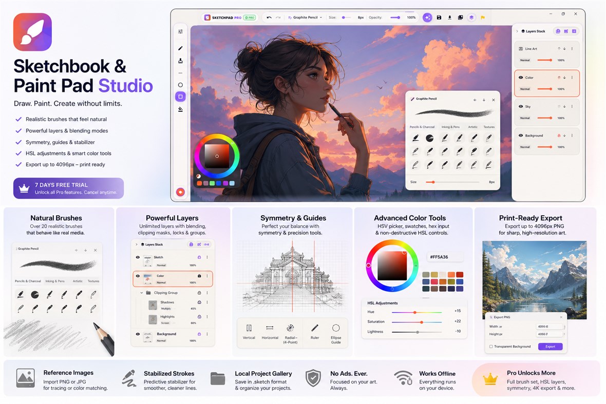 #1. Sketchbook & Paint Pad Studio (Windows) By: GreenBizz Studio