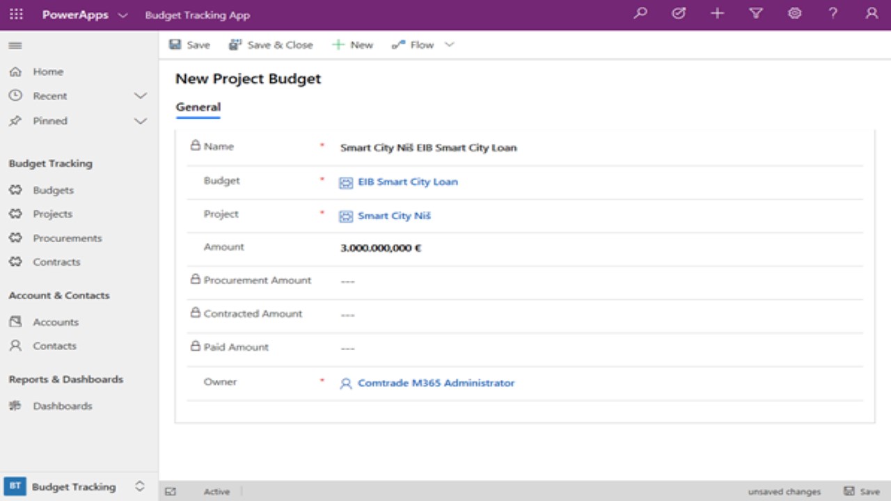 Snapshot 2 of Comtrade Budget Tracking Application - Azure App