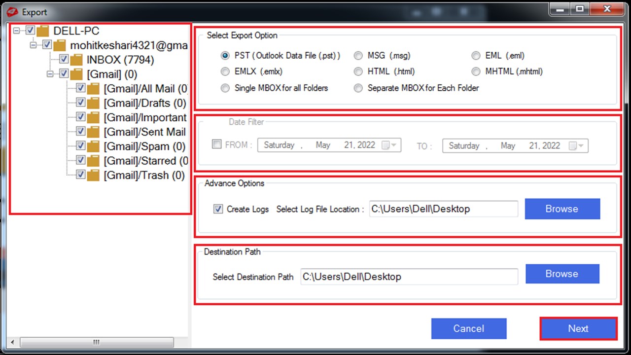 Snapshot 3 of MailsDaddy IMAP Backup Tool