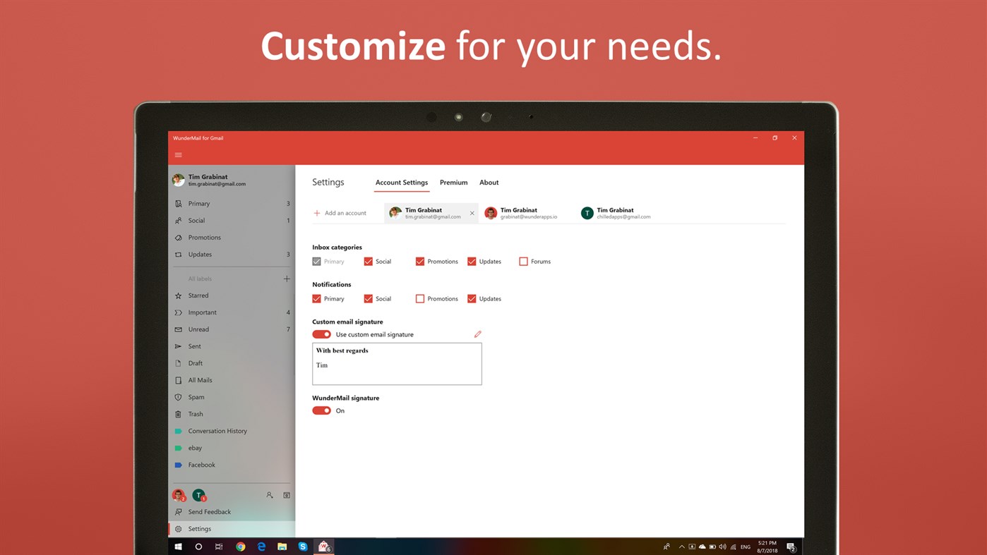 #5. WunderMail - Native Mail App (Windows) 由: Tim Grabinat