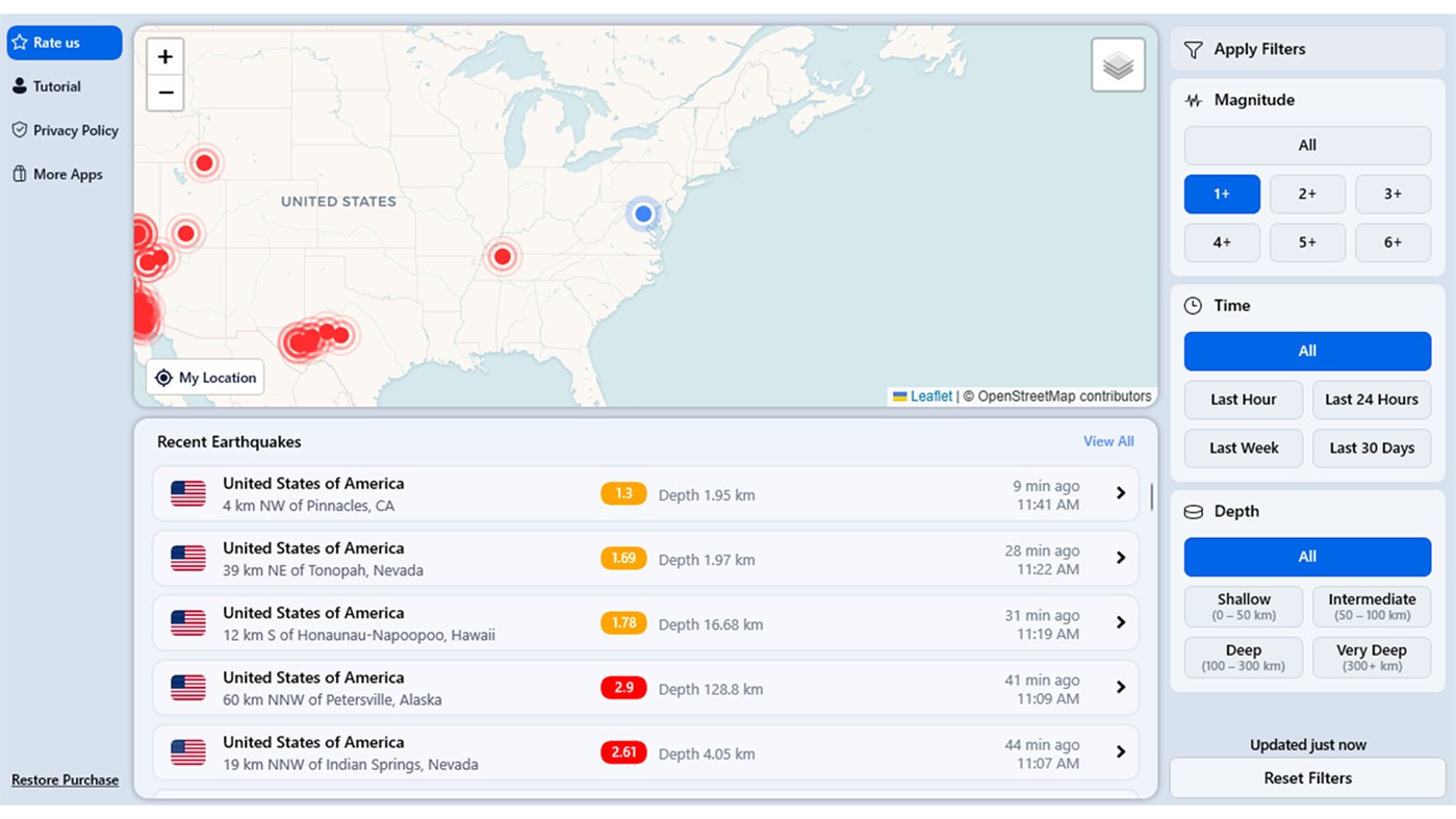 #1. Earthquake Alerts - Earthquake Maps (Windows) By: AI APPS NEUROVISTA