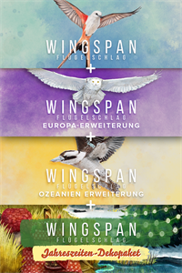 Wingspan (Flügelschlag) + Europa-Erweiterung + Ozeanien Erweiterung + Jahreszeiten-Dekopaket – Verpackung