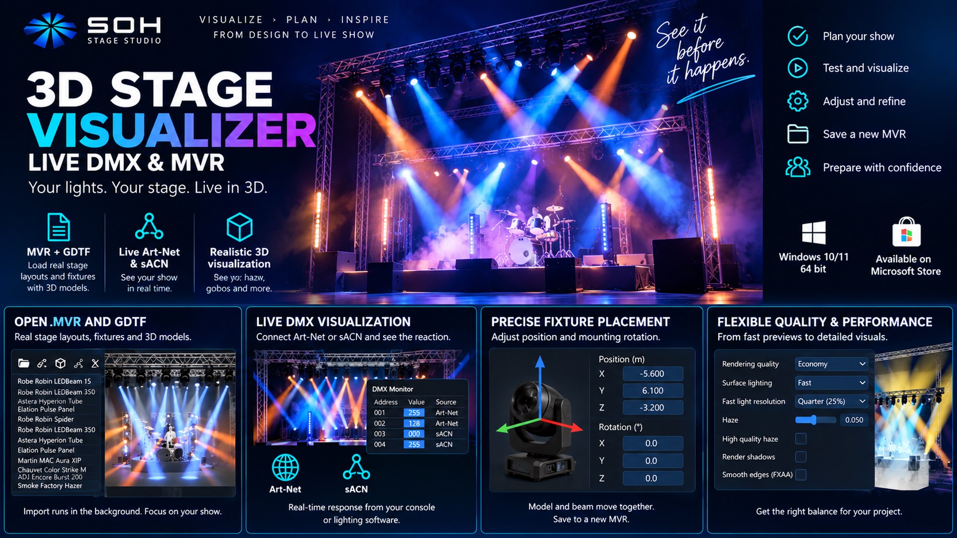 3D Stage Visualizer: Live DMX & MVR screenshot