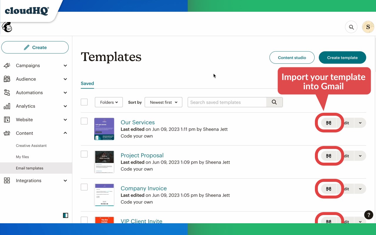 MailChimp Templates in Gmail by cloudHQ