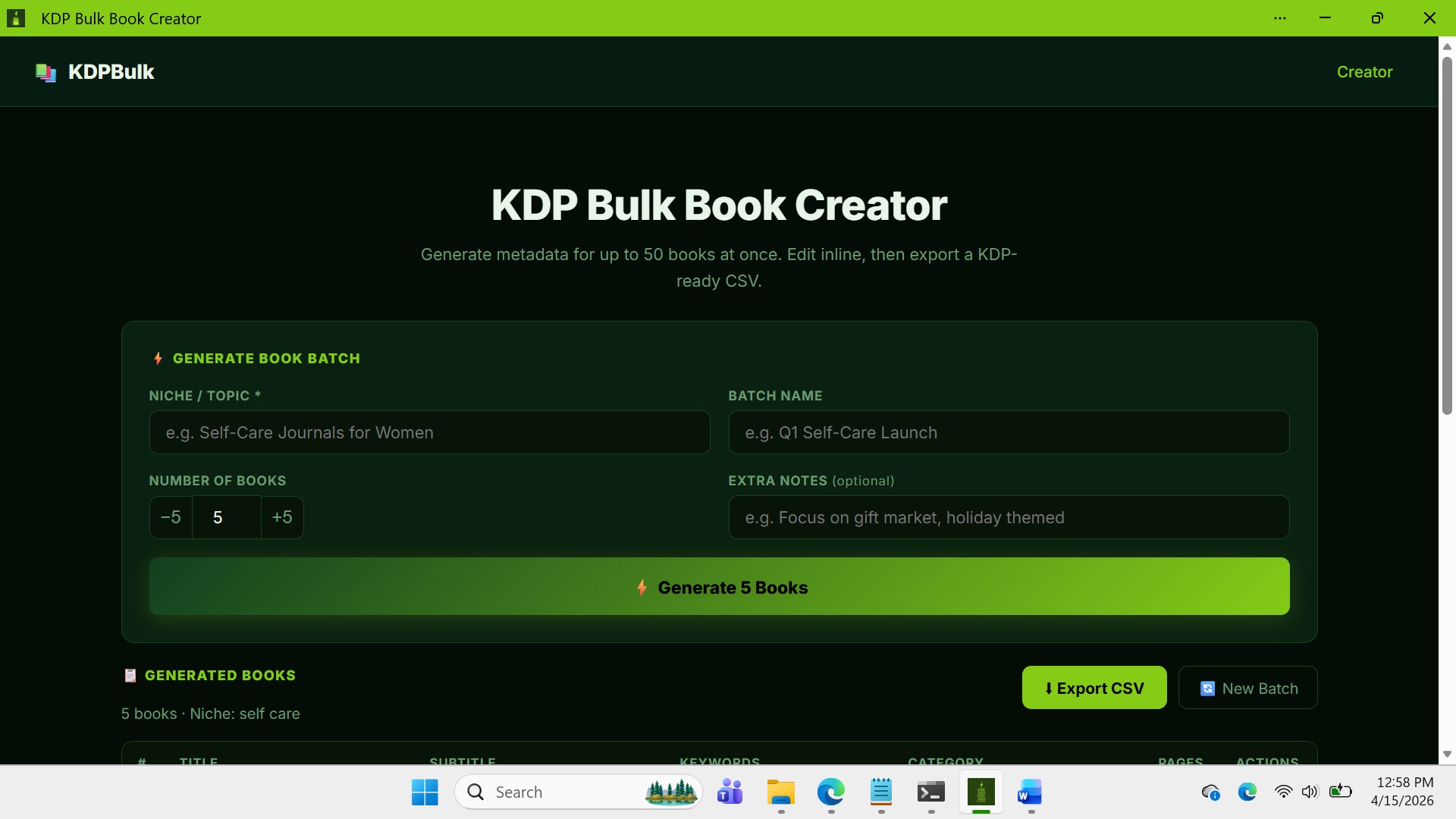 KDP Bulk Book Creator screenshot