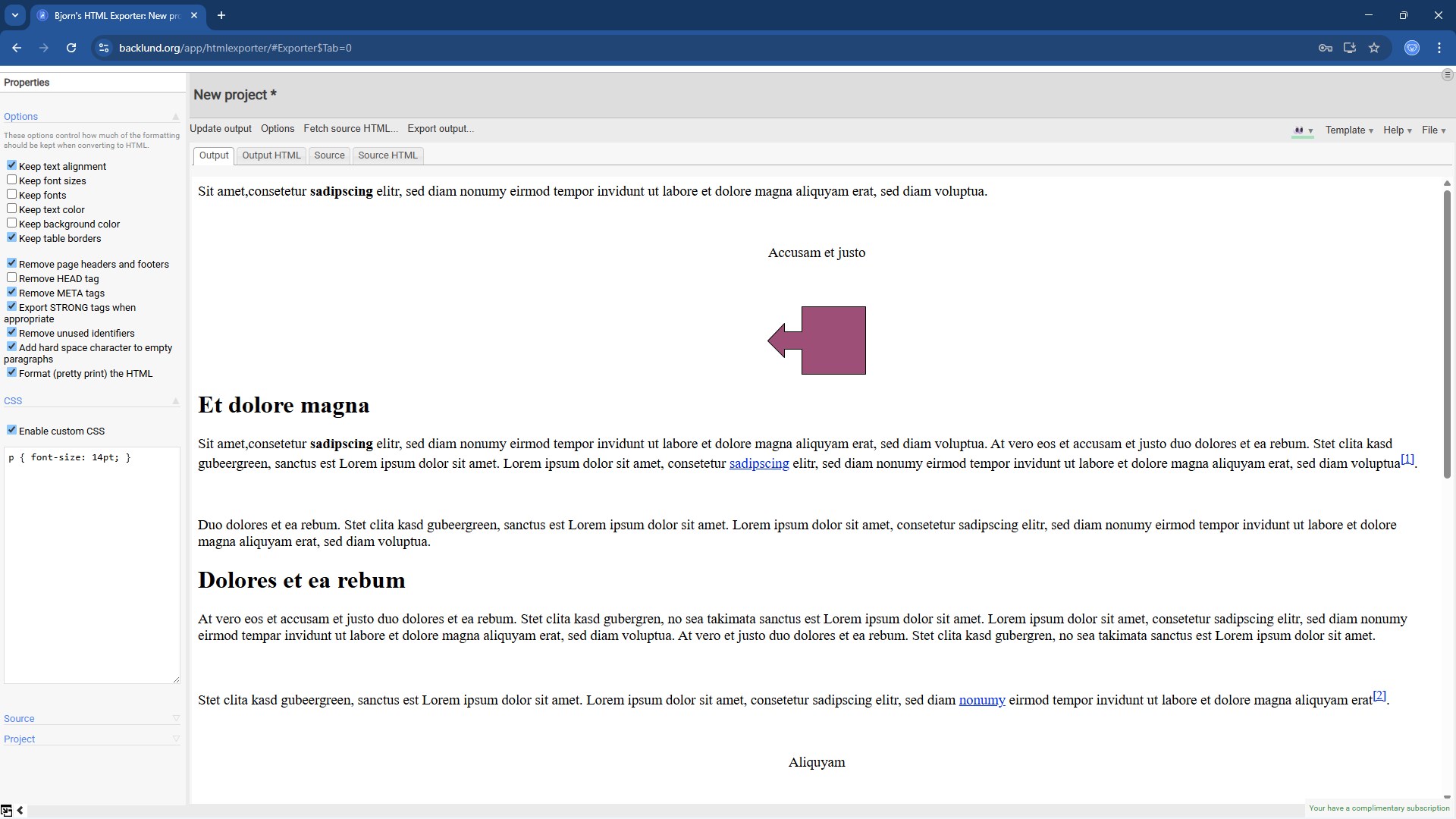 Bjorn's HTML Exporter screenshot
