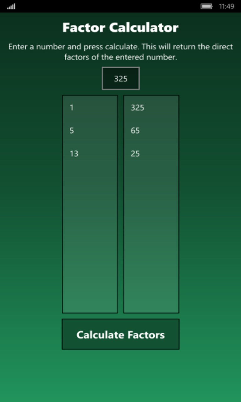 Factoring Calculator for Windows 10 Mobile