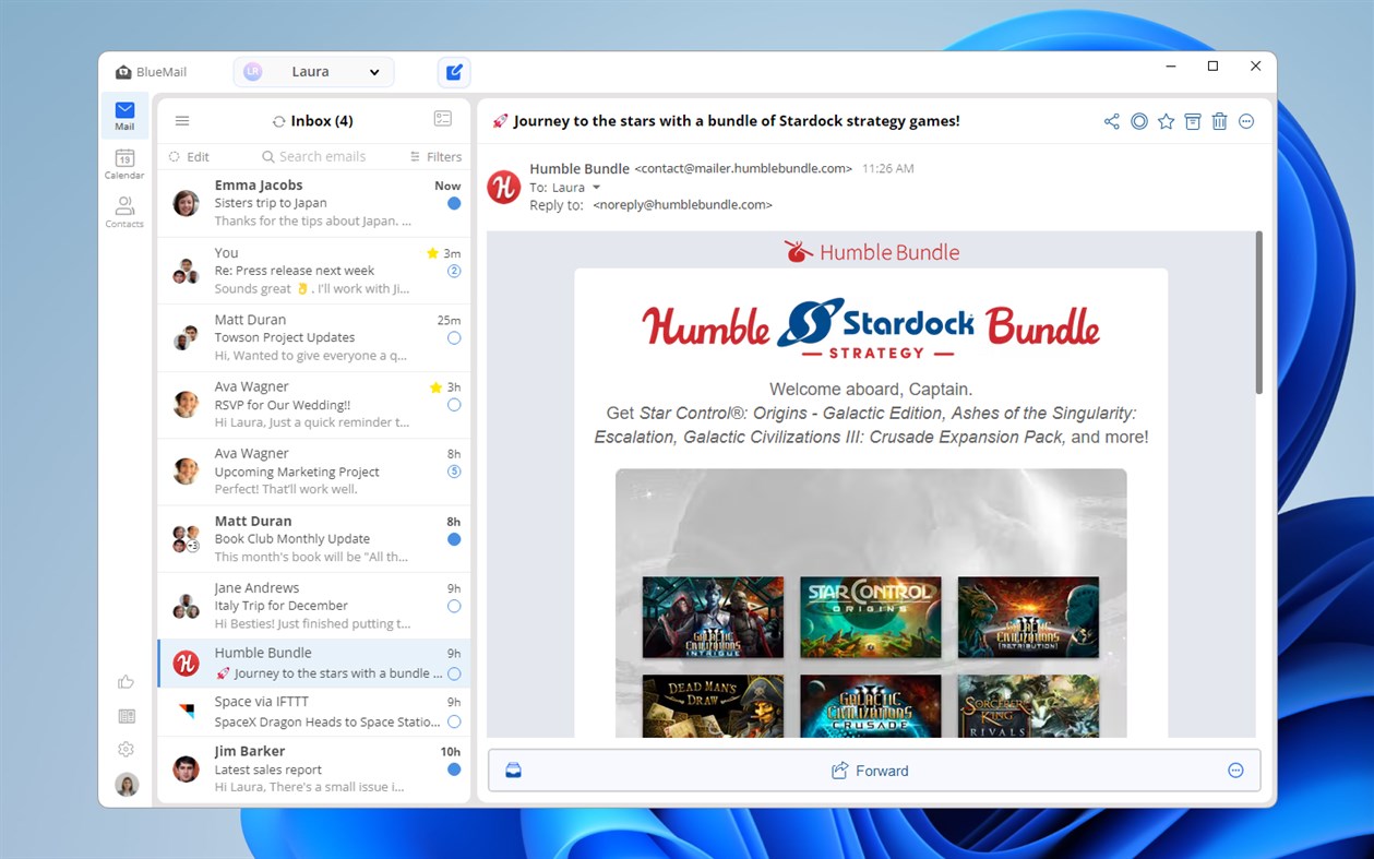 #1. Blue Mail - Email & Calendar (Windows) Podle: Blix Inc
