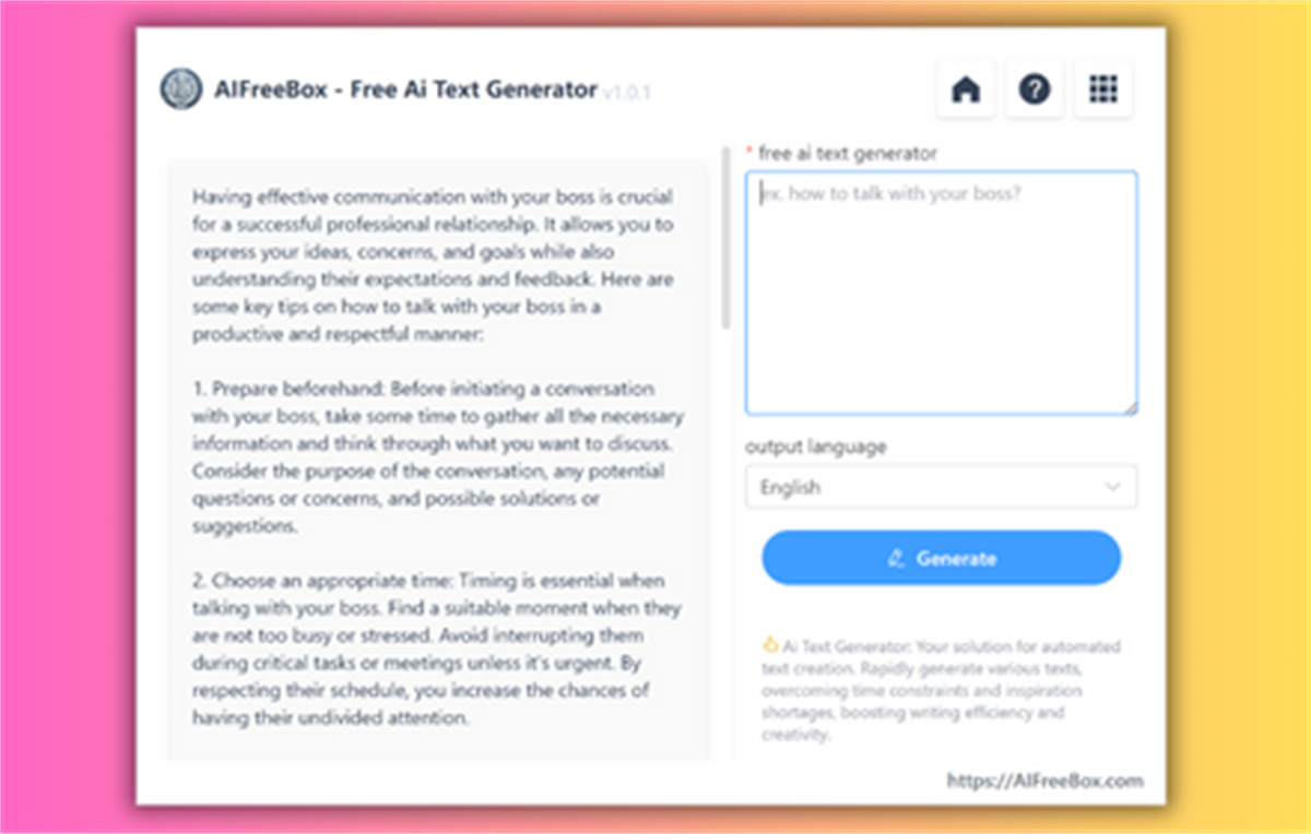 Free AI Text Generator: AIFreeBox